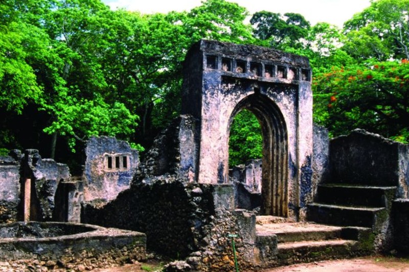 Ruinerna av staden Gedi, ett av UNESCOs v&auml;rldsarv.