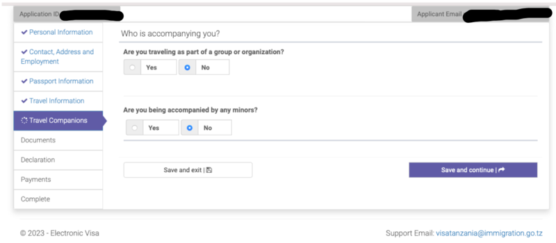 Ans&ouml;kan visum Tanzania steg 8 &ndash; fyll i privat resa